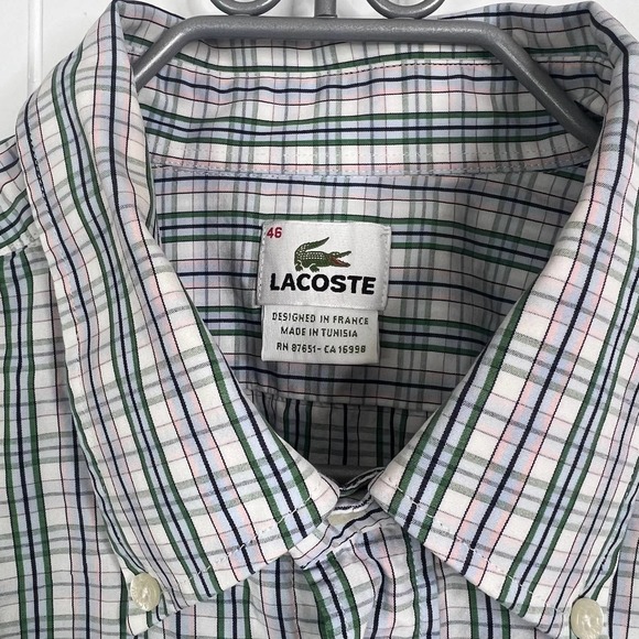 LaCoste Men's Button Down Green/Purple Plaid with Front Pocket SZ 46 - Picture 4 of 7